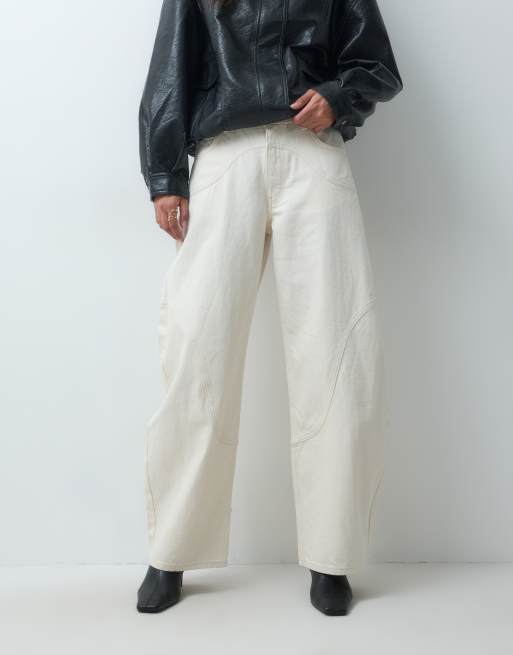 ASOS DESIGN barrel-jeans med buede sømme i ecru, 2 af 5