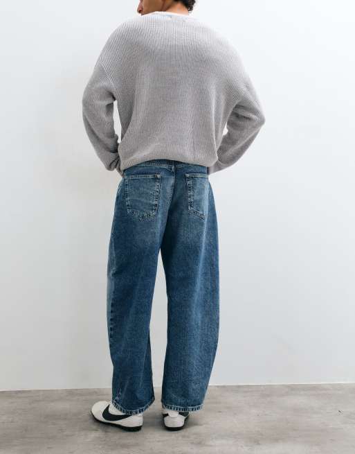 ASOS DESIGN barrel-jeans med sidesøm i mellemvasket blå, 3 af 5