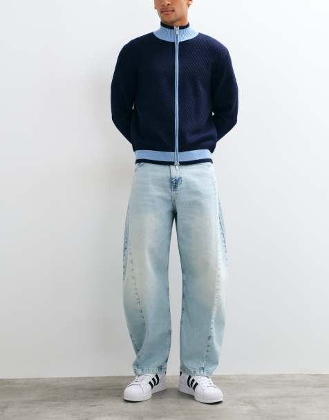 ASOS DESIGN barrel-jeans med sidsöm i ljusblå tvätt - view 1