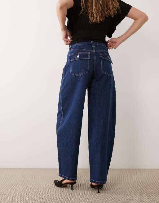 ASOS DESIGN barrel jeans met zakflappen in mid-wash, 3 van 5
