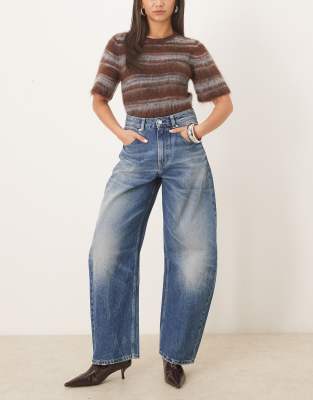 ASOS DESIGN - Barrel-Jeans mit hohem Bund und authentischer Vintage-Waschung-Blau