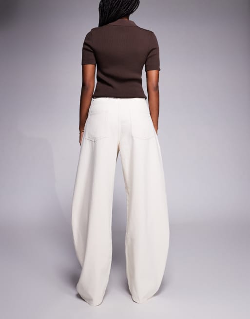 ASOS DESIGN barrel jeans with gold dome stud details in ecru, 2 of 5