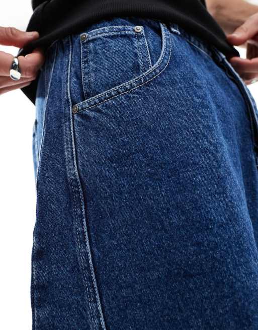 ASOS DESIGN barrel jeans with panels in washed blue