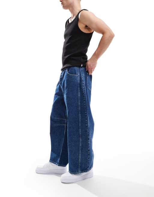 ASOS DESIGN barrel jeans with panels in washed blue