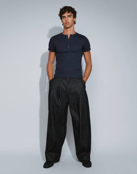 ASOS DESIGN barrel jeans with pleats in raw black denim - view 1