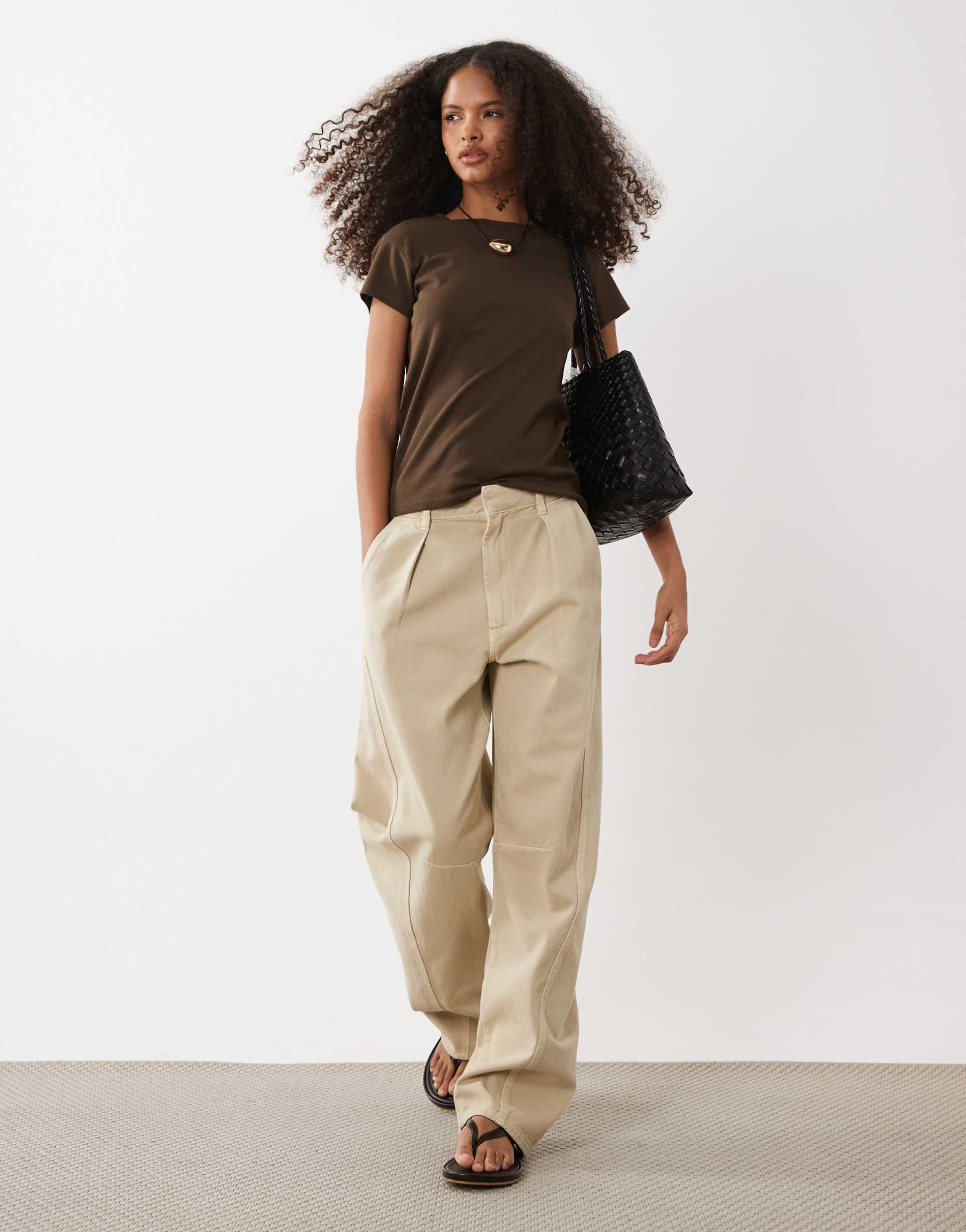 asos design barrel jeans with seams in stone wash