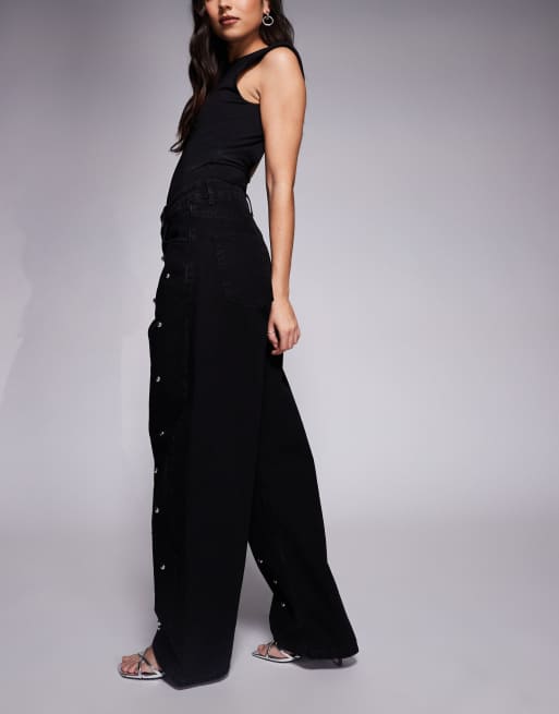 ASOS DESIGN barrel jeans with silver stud embellishment in black, 2 of 5