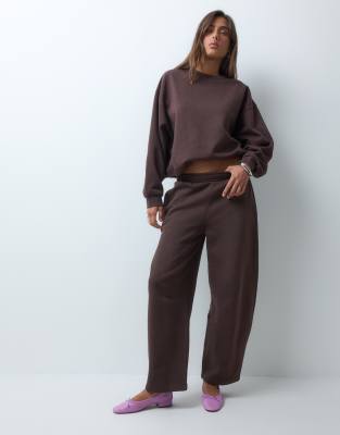 Asos Design Barrel Leg Brushback Joggers In Brown
