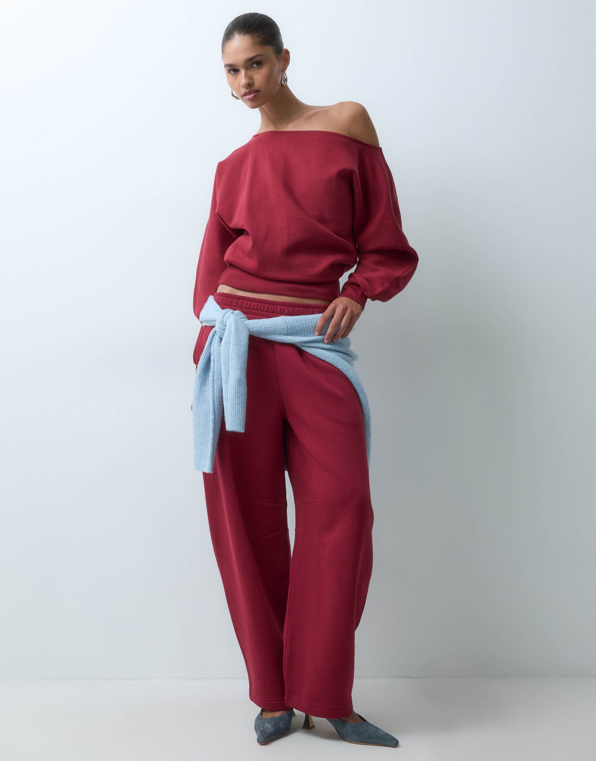 ASOS DESIGN Barrel leg brushback joggers in burgundy