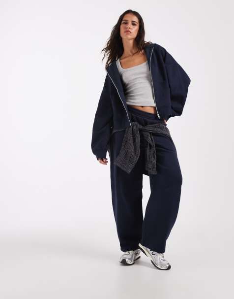 ASOS DESIGN Barrel leg brushback joggers in navy - view 1