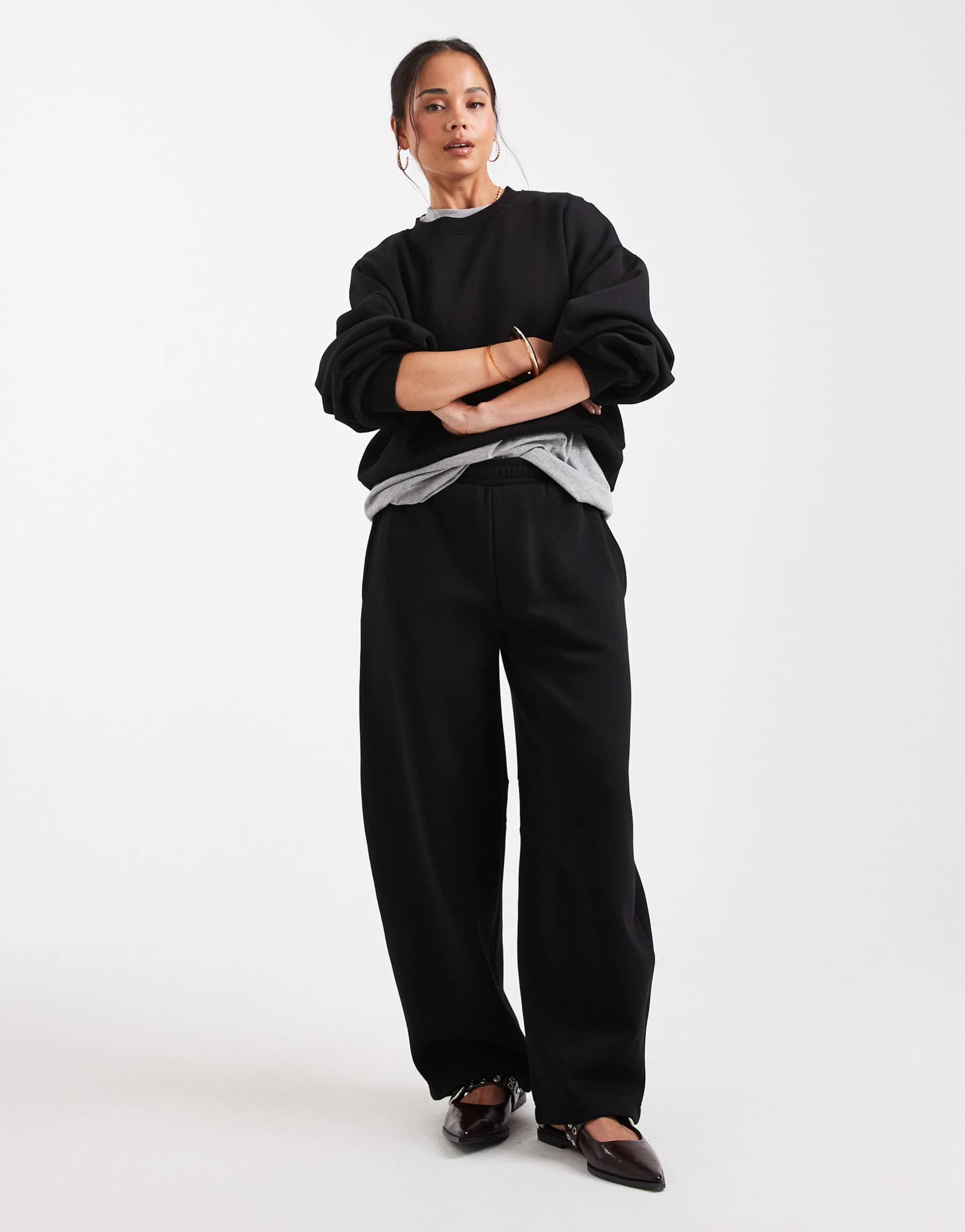 asos design barrel leg brushback sweatpants in black