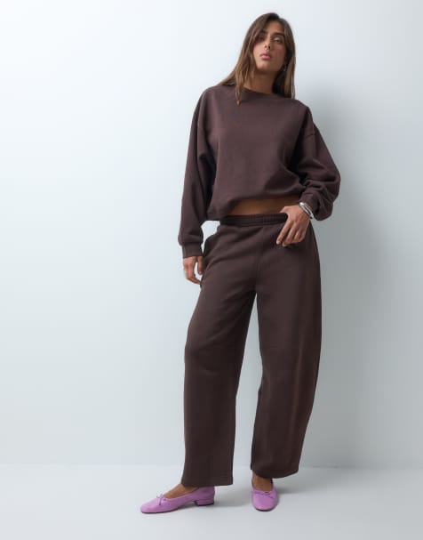 ASOS DESIGN Barrel leg brushback sweatpants in brown - view 1