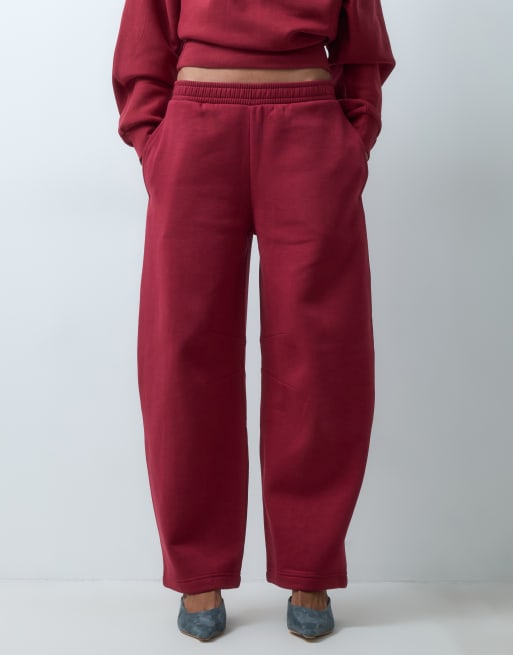 ASOS DESIGN Barrel leg brushback sweatpants in burgundy, 2 of 5