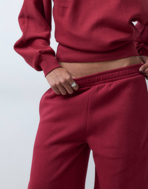 ASOS DESIGN Barrel leg brushback sweatpants in burgundy, 4 of 5