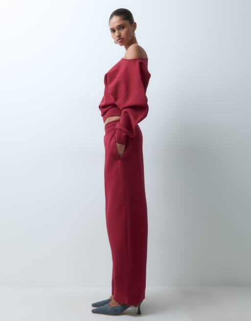 ASOS DESIGN Barrel leg brushback sweatpants in burgundy, 5 of 5