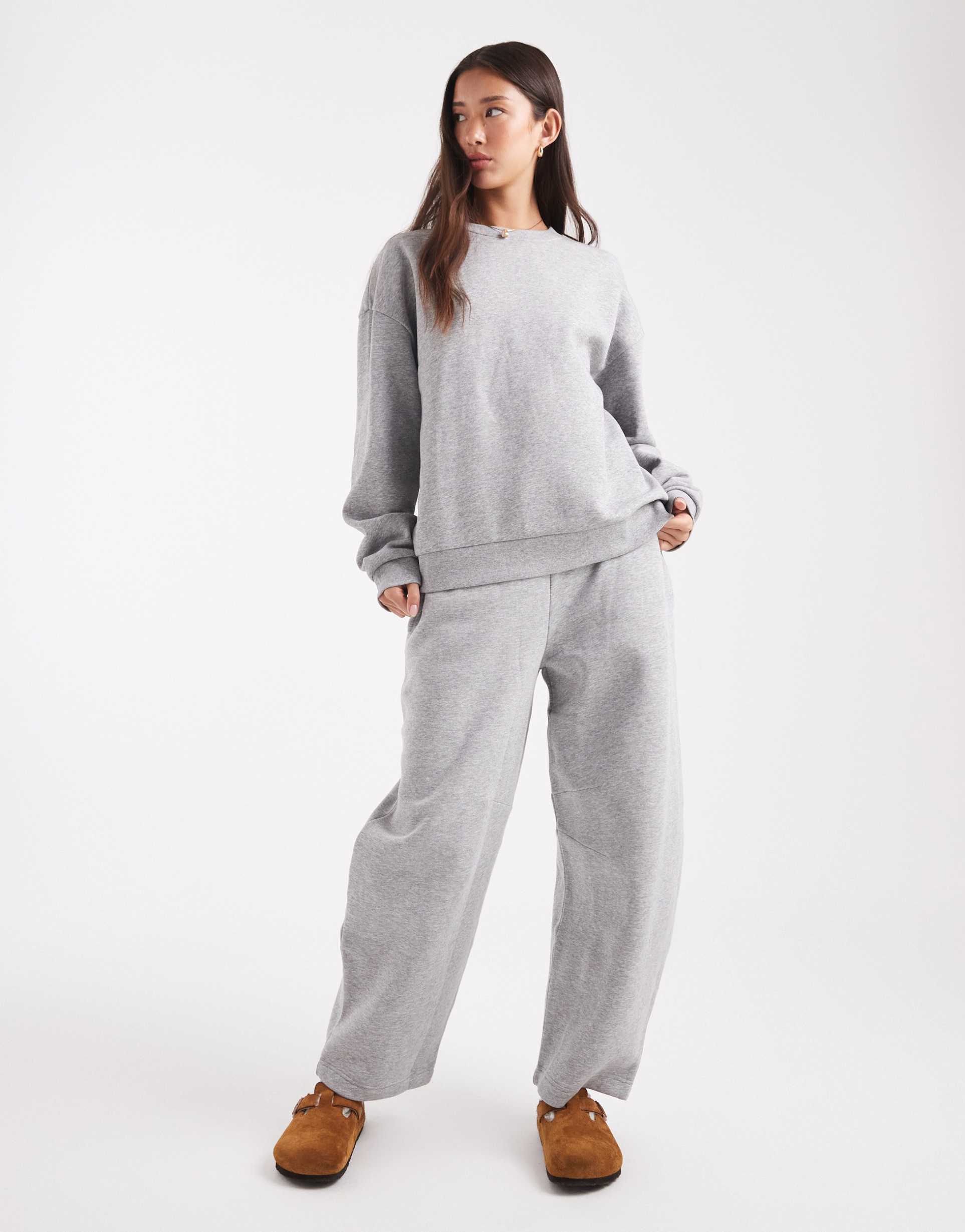 asos design barrel leg brushback sweatpants in gray heather