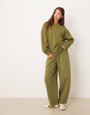 Asos Design Barrel Leg Brushback Sweatpants In Green