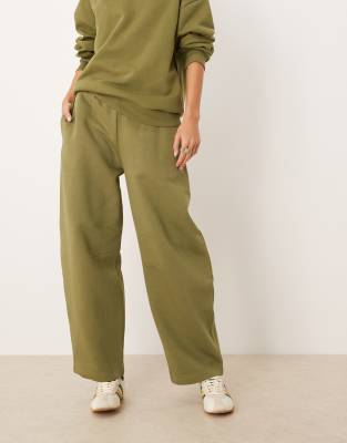 Asos Design Barrel Leg Brushback Sweatpants In Green