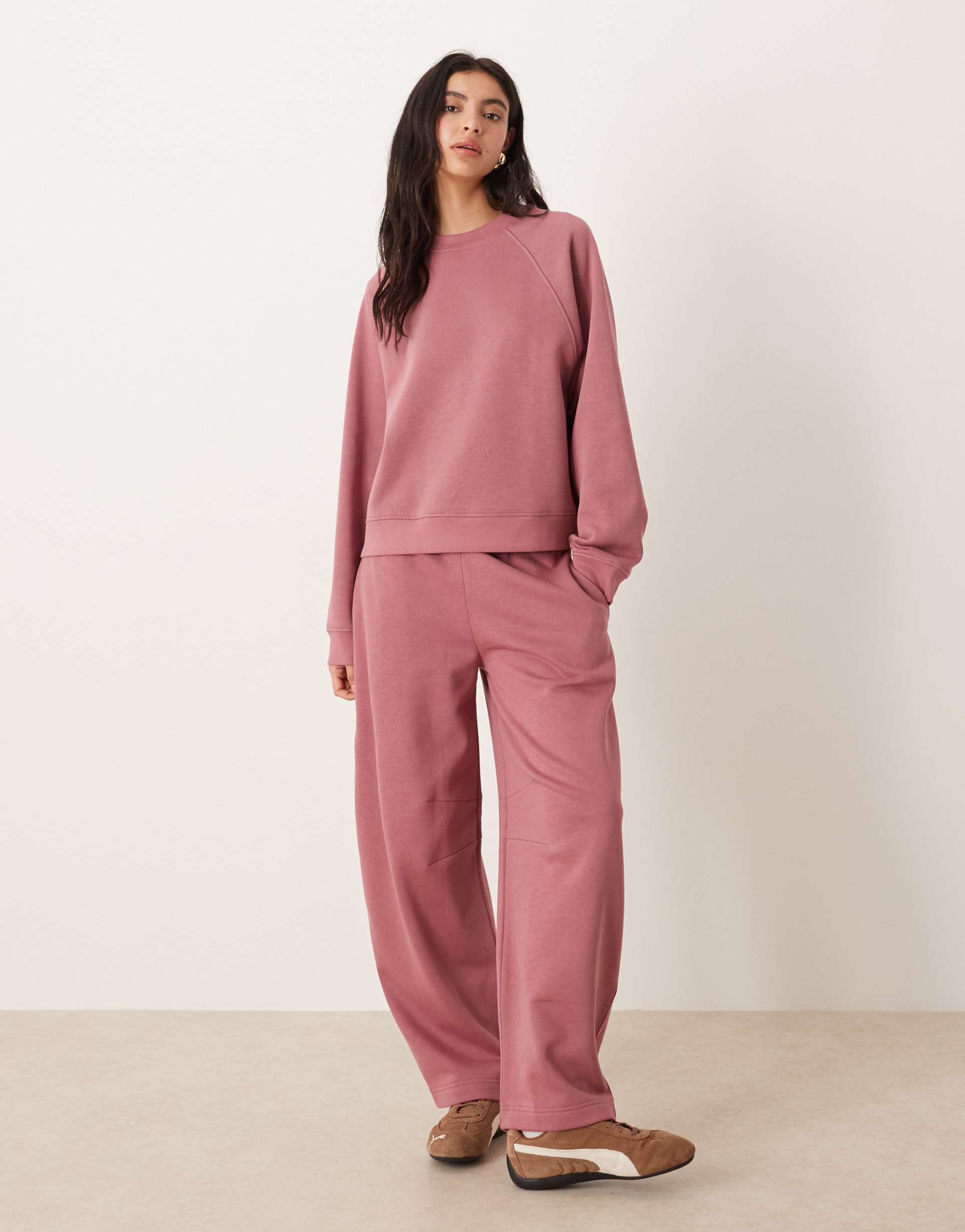 asos design barrel leg brushback sweatpants in rose pink