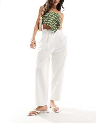 Asos Design Barrel Leg Chino Pants With Button Tab Detail In White