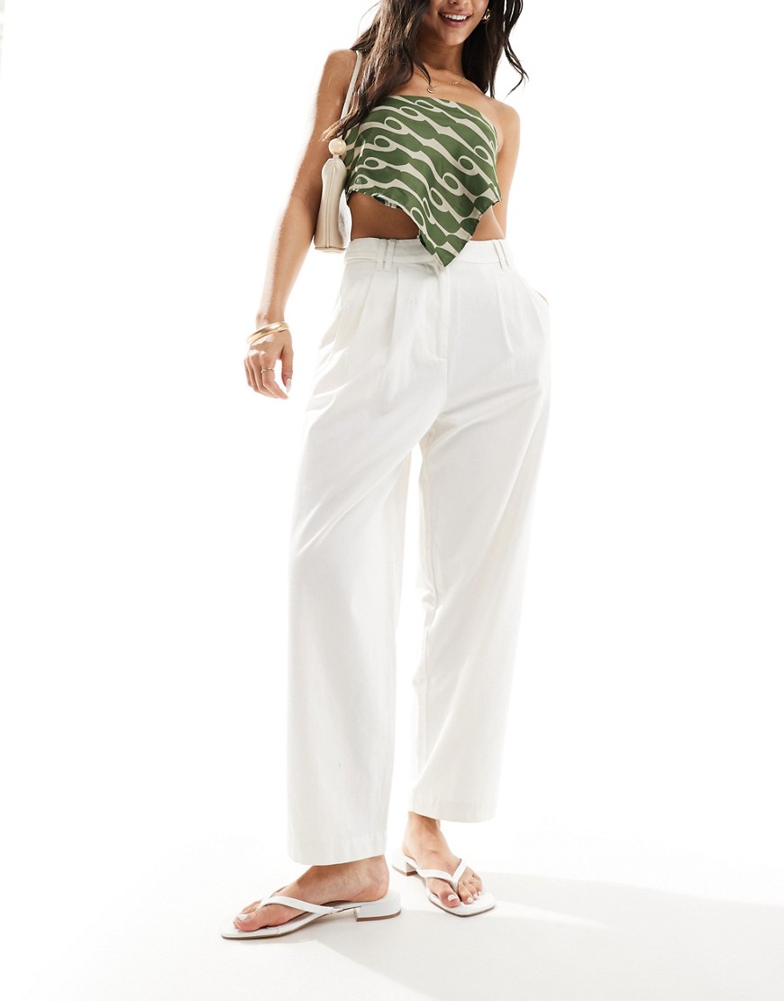 barrel leg chino pants with button tab detail in white