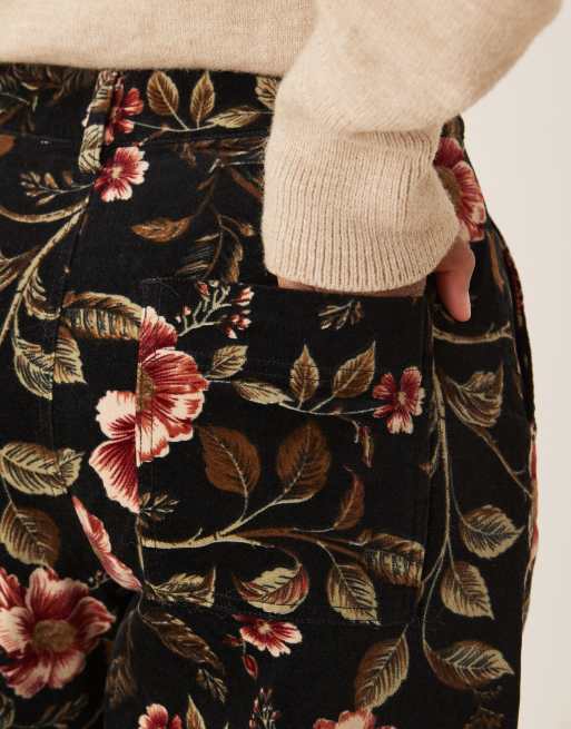ASOS DESIGN barrel leg corduroy pants in floral print