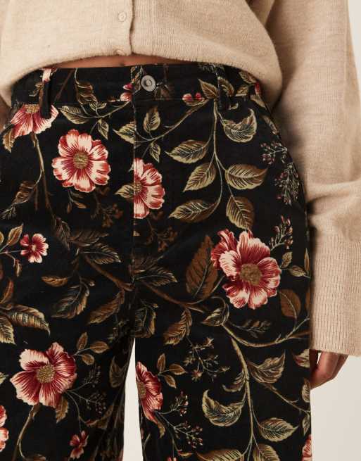 ASOS DESIGN barrel leg corduroy pants in floral print