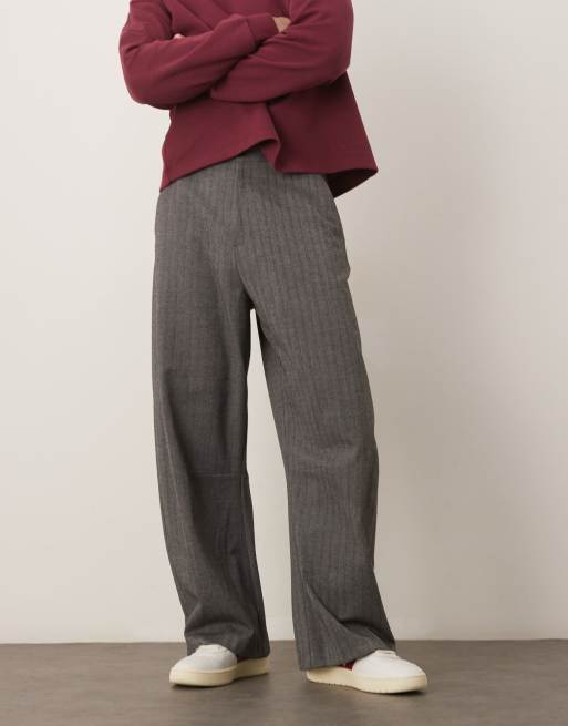 ASOS DESIGN barrel leg dress pants in black herringbone