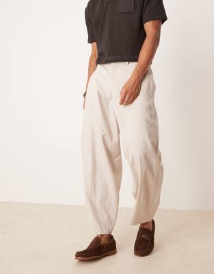 barrel leg dress pants in stone linen blend-Neutral