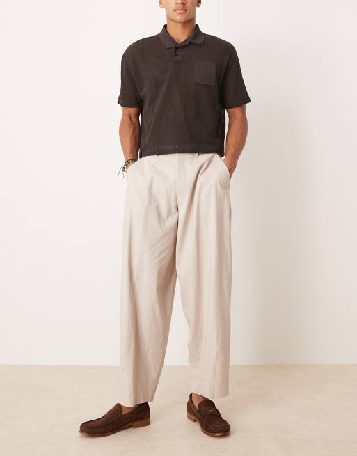 ASOS DESIGN smart barrel leg trousers in stone linen