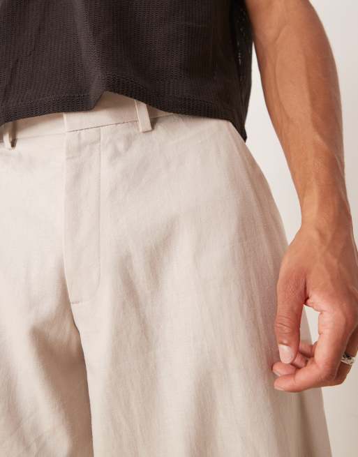 ASOS DESIGN smart barrel leg trousers in stone linen