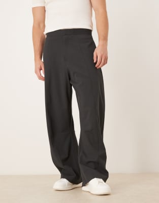 Asos Design Barrel Leg Dress Pants With Side Adjusters And Seam Details In Gray