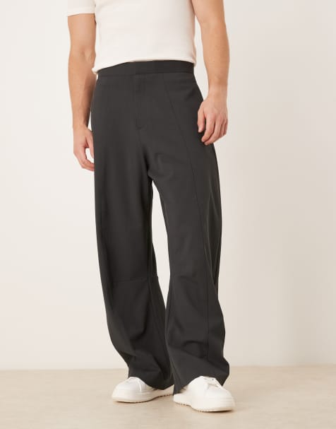 ASOS DESIGN barrel leg dress pants with side adjusters and seam details in charcoal - view 1