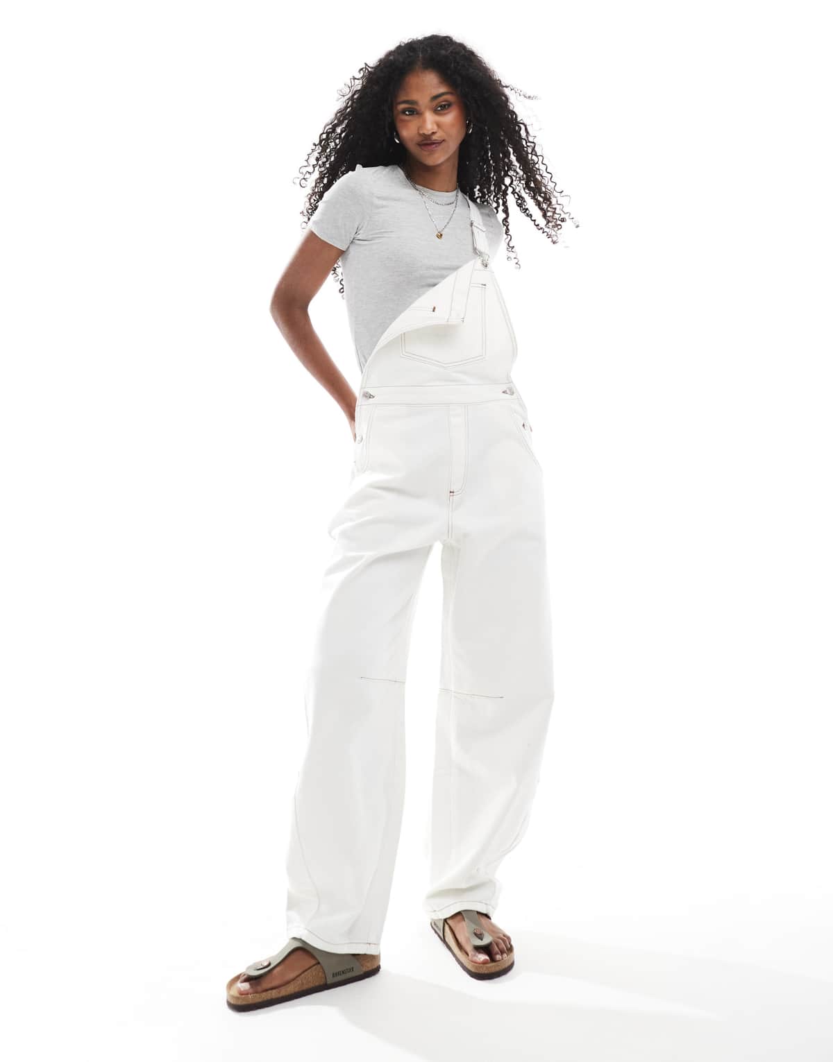 ASOS DESIGN barrel leg dungaree in ecru