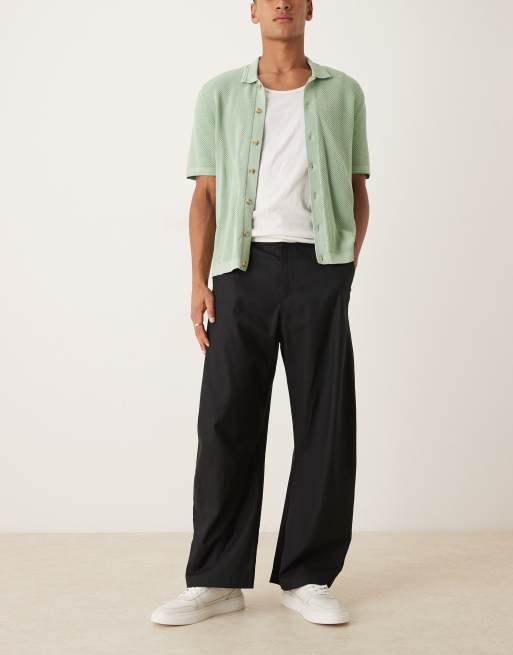 ASOS DESIGN barrel leg fit dress pants in black linen blend