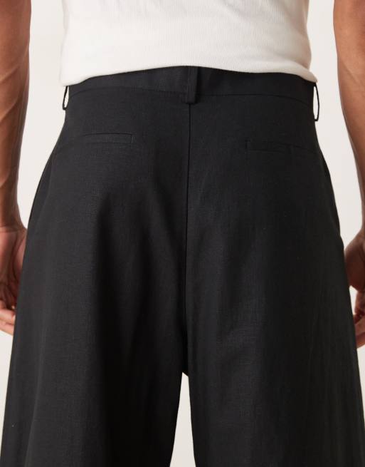ASOS DESIGN barrel leg fit dress pants in black linen blend