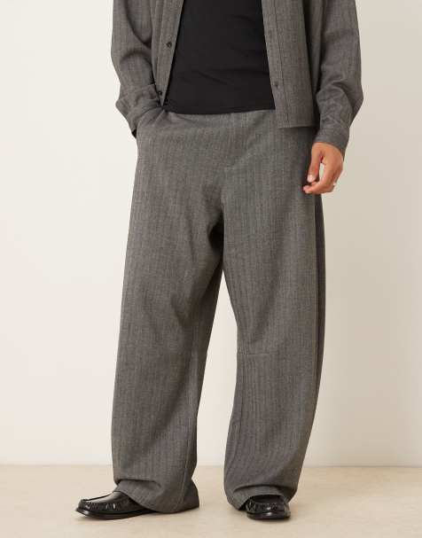 ASOS DESIGN barrel leg fit smart pants in charcoal herringbone - part of a set - view 1