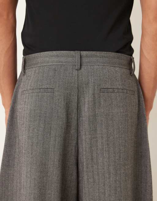 ASOS DESIGN barrel leg fit smart pants in charcoal herringbone (part of a set), 5 of 5