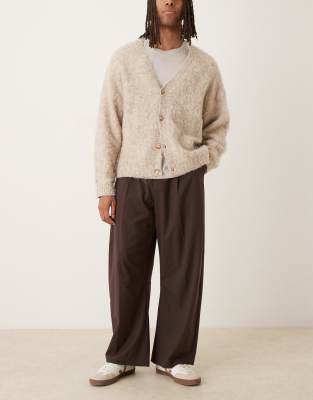 Asos Design Barrel Leg Flannel Dress Pants In Brown