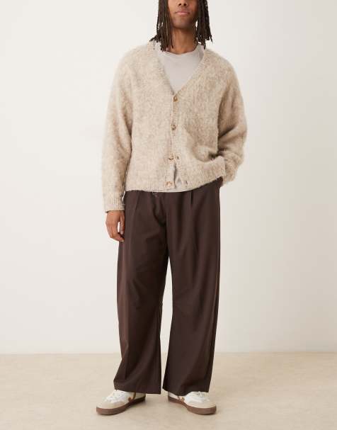 ASOS DESIGN barrel leg flannel dress pants in dark brown - view 1