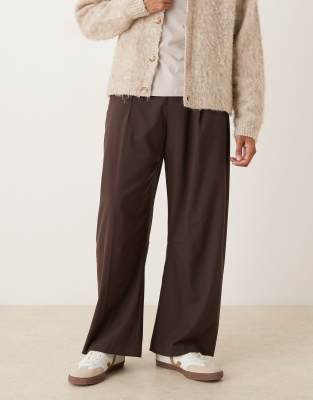 Asos Design Barrel Leg Flannel Dress Pants In Brown