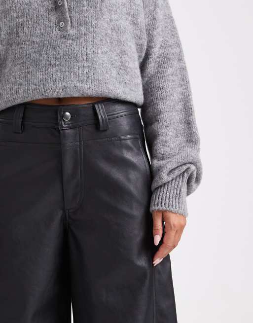 ASOS DESIGN – Barrel-Leg-Hose aus Kunstleder in Marineblau mit Nahtdetail, 3 von 5