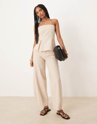 ASOS DESIGN - Barrel-Leg-Hose aus Leinenmix in Beige-Weiß