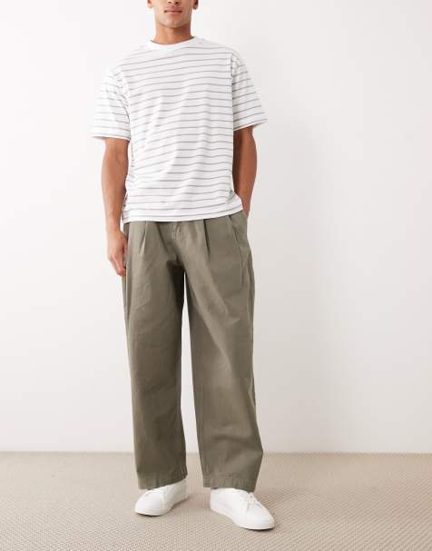 ASOS DESIGN – Barrel-Leg-Hose in Khaki mit Bundfalten - view 1