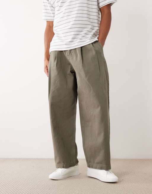 ASOS DESIGN – Barrel-Leg-Hose in Khaki mit Bundfalten, 2 von 5