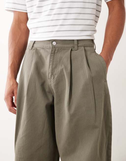 ASOS DESIGN – Barrel-Leg-Hose in Khaki mit Bundfalten, 4 von 5