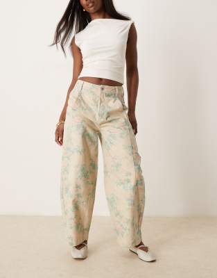 ASOS DESIGN - Barrel-Leg-Hose mit Vintage-Blumenmuster und Ziernaht-Bunt