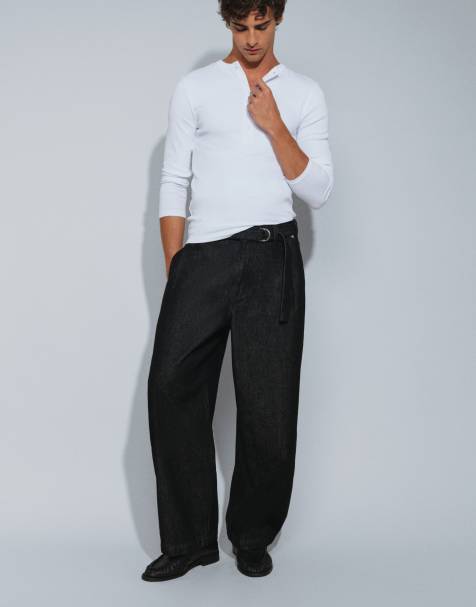 ASOS DESIGN barrel leg jean in black with belt - view 1