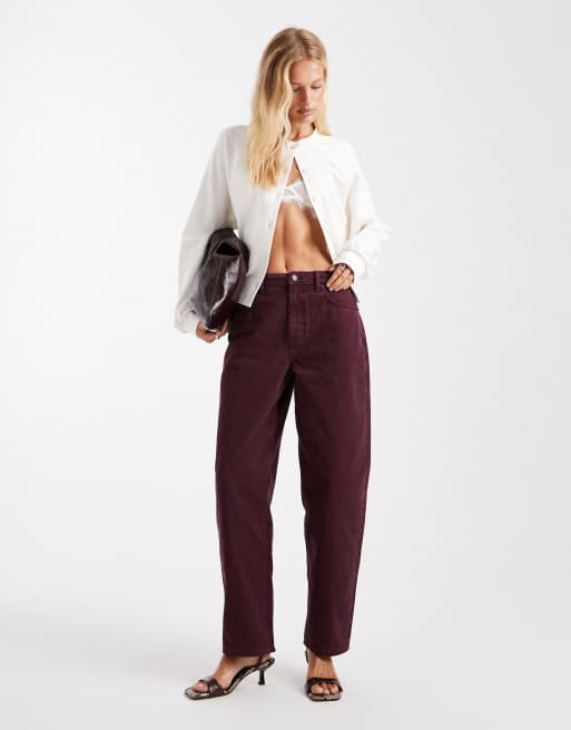 ASOS DESIGN barrel leg jean in burgundy