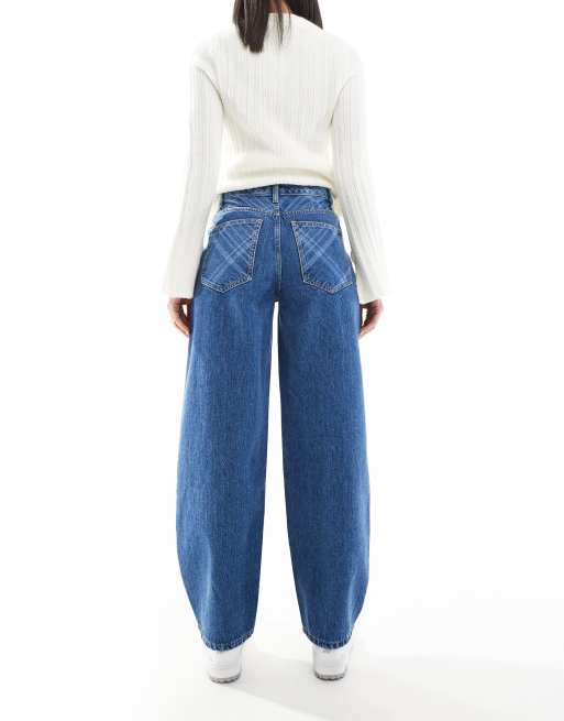 ASOS DESIGN barrel leg jean in check print, 2 of 5